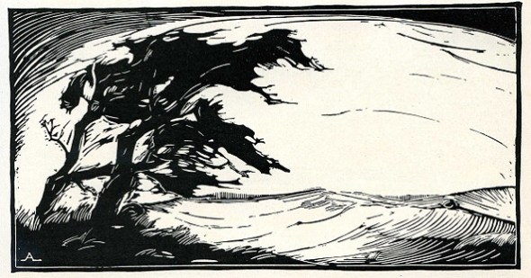 in den storm - linosnede - Wandelaar 1935