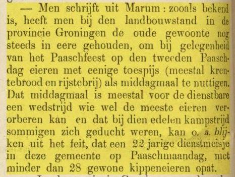 Schager Courant 20 april 1884 Paasgebruik dienstmeisje at 28 eieren op