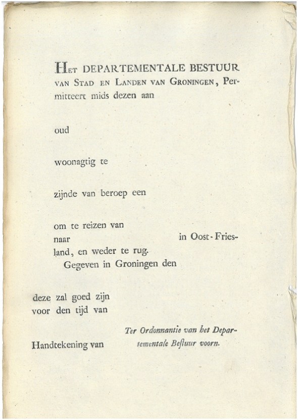 paspoort op Oost-Friesland 1807