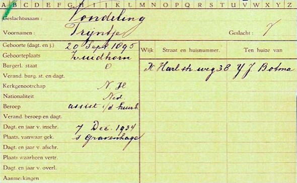 persoonskaart Tante Trijn, Leeuwarden blog