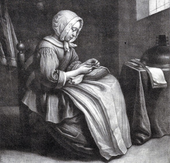 Wallerant Vaillant, De naaister (uitsnede), ca. 1675.. Collectie Rijksmuseum